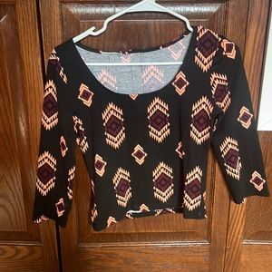 Medium, Charlotte Ruse, Black And Pinkish Print, Longsleeve Crop Top